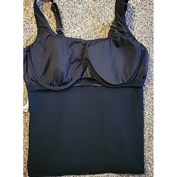 Swim Top Black 16 DD Square Neck Underwire Solid Women's LG Lands' End S921 - Picture 5 of 8